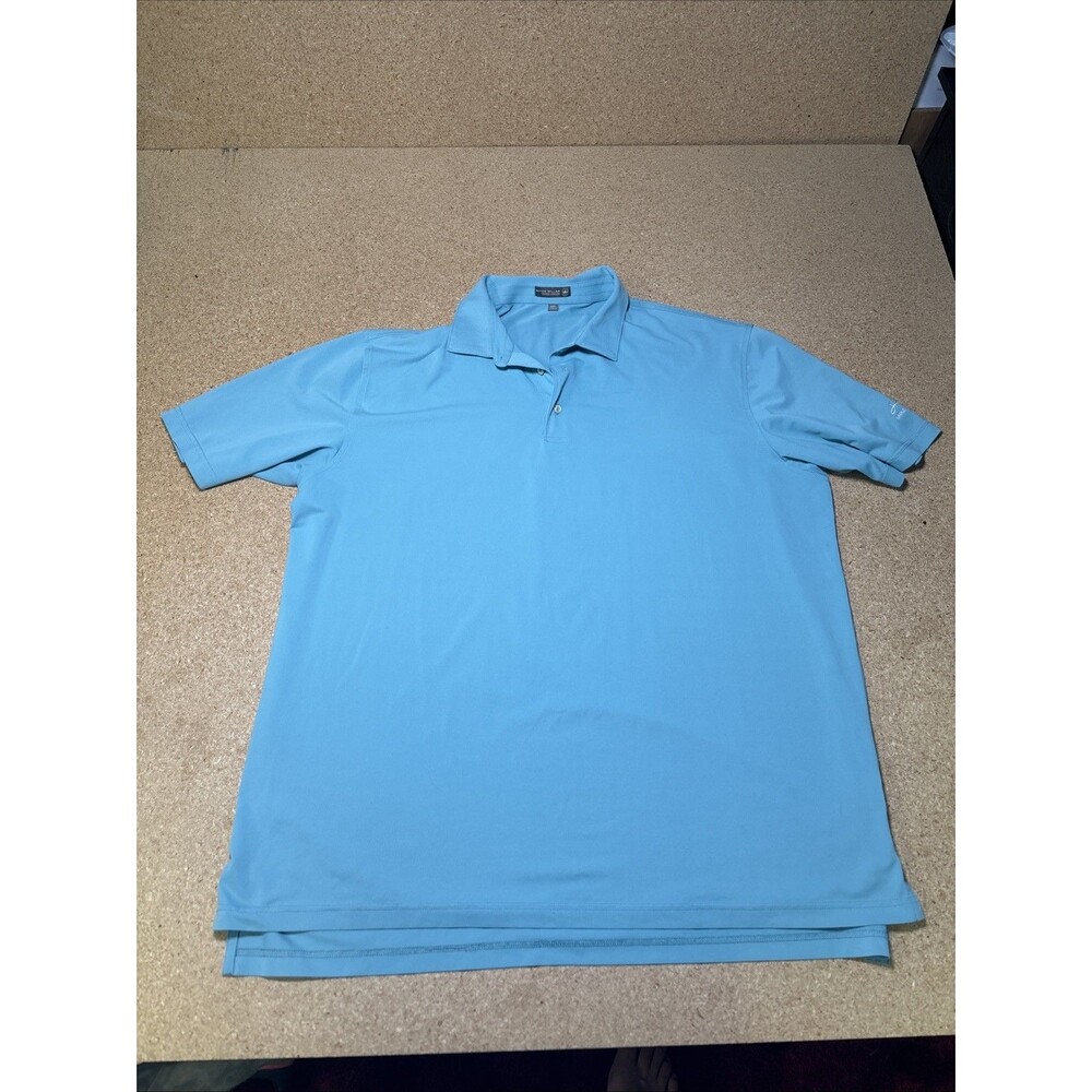 Peter Millar Summer Comfort Polo Shirt Mens XXL Blue Golf Embroidered Wicking I3